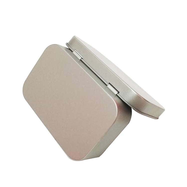 silver rectangular hinged lid tin