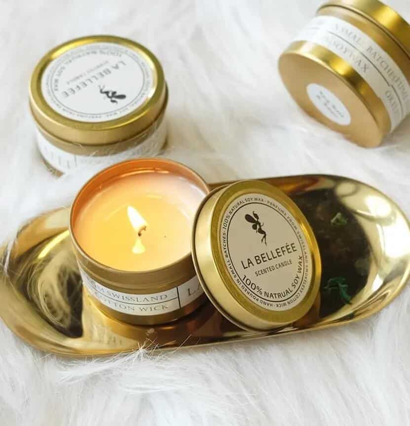 8 oz Gold Tin Soy Candles | Double Wick Candles | Vegan Candles