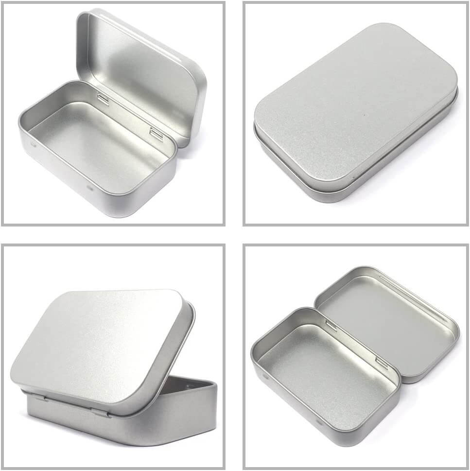 Silver Rectangular Hinged Tin