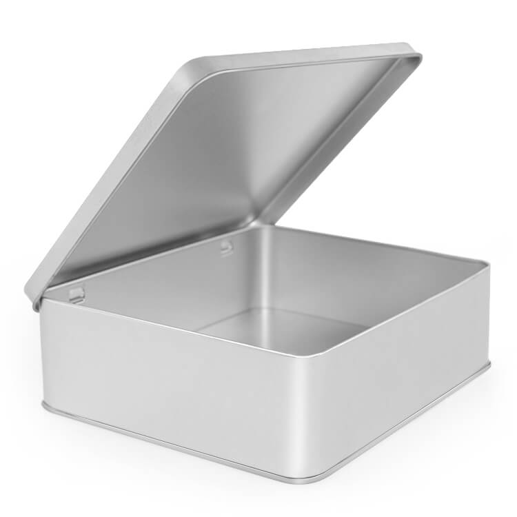 Large Silver Hinged Lid Tin Container
